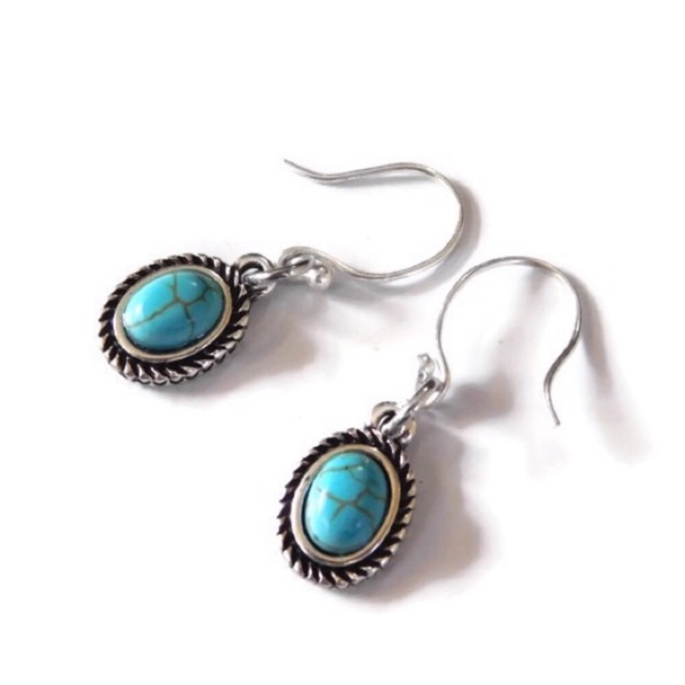 New! Sterling Silver Turquoise Drop Earrings - Picture 3 of 8
